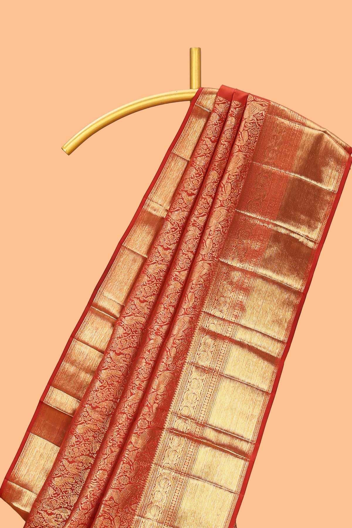 Rust red unique zari design swayamvara pattu saree with self zari border and matching blouse