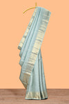 Blue zari design swayamvara pattu saree with self zari border and matching blouse