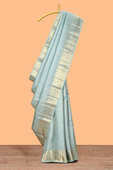 Blue zari design swayamvara pattu saree with self zari border and matching blouse