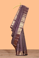 Violet zari design swayamvara pattu saree with self zari border and matching blouse