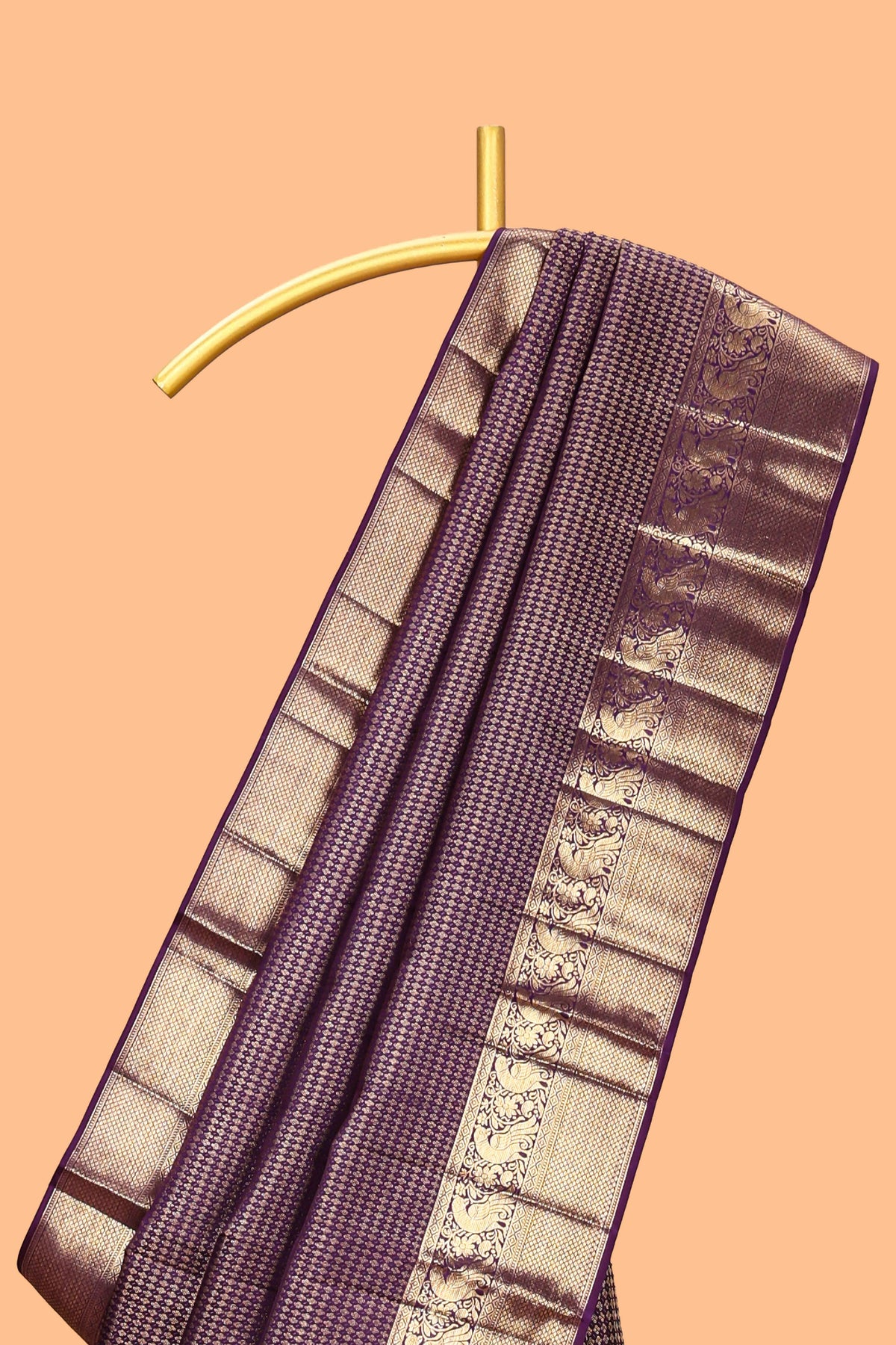 Violet zari design swayamvara pattu saree with self zari border and matching blouse