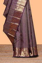 Violet zari design swayamvara pattu saree with self zari border and matching blouse