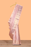 Pink zari motifs design swayamvara pattu saree with self zari border and matching blouse