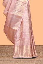 Pink zari motifs design swayamvara pattu saree with self zari border and matching blouse