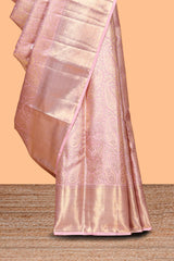 Pink zari motifs design swayamvara pattu saree with self zari border and matching blouse