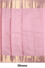 Pink zari motifs design swayamvara pattu saree with self zari border and matching blouse