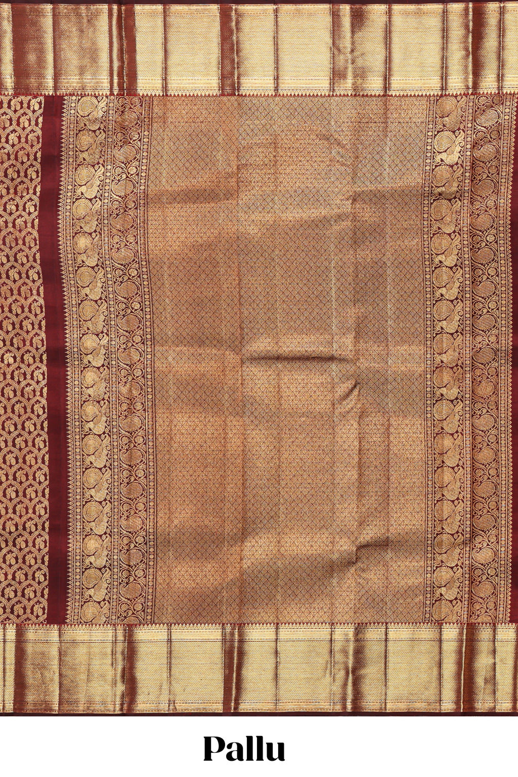 Maroon birds zari motifs design swayamvara pattu saree with self zari border and matching blouse