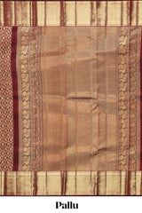 Maroon birds zari motifs design swayamvara pattu saree with self zari border and matching blouse