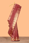 Red unique zari design swayamvara pattu saree with self zari border and matching blouse
