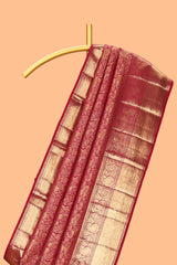 Red unique zari design swayamvara pattu saree with self zari border and matching blouse