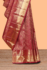 Red unique zari design swayamvara pattu saree with self zari border and matching blouse