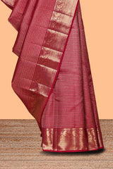 Red unique zari design swayamvara pattu saree with self zari border and matching blouse