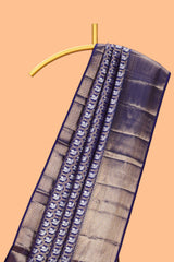 Blue bird zari design swayamvara pattu saree with self zari border and matching blouse