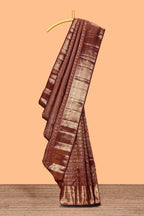 Maroon striped bird zari design swayamvara pattu saree with self zari border and matching blouse