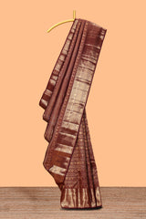 Maroon striped bird zari design swayamvara pattu saree with self zari border and matching blouse
