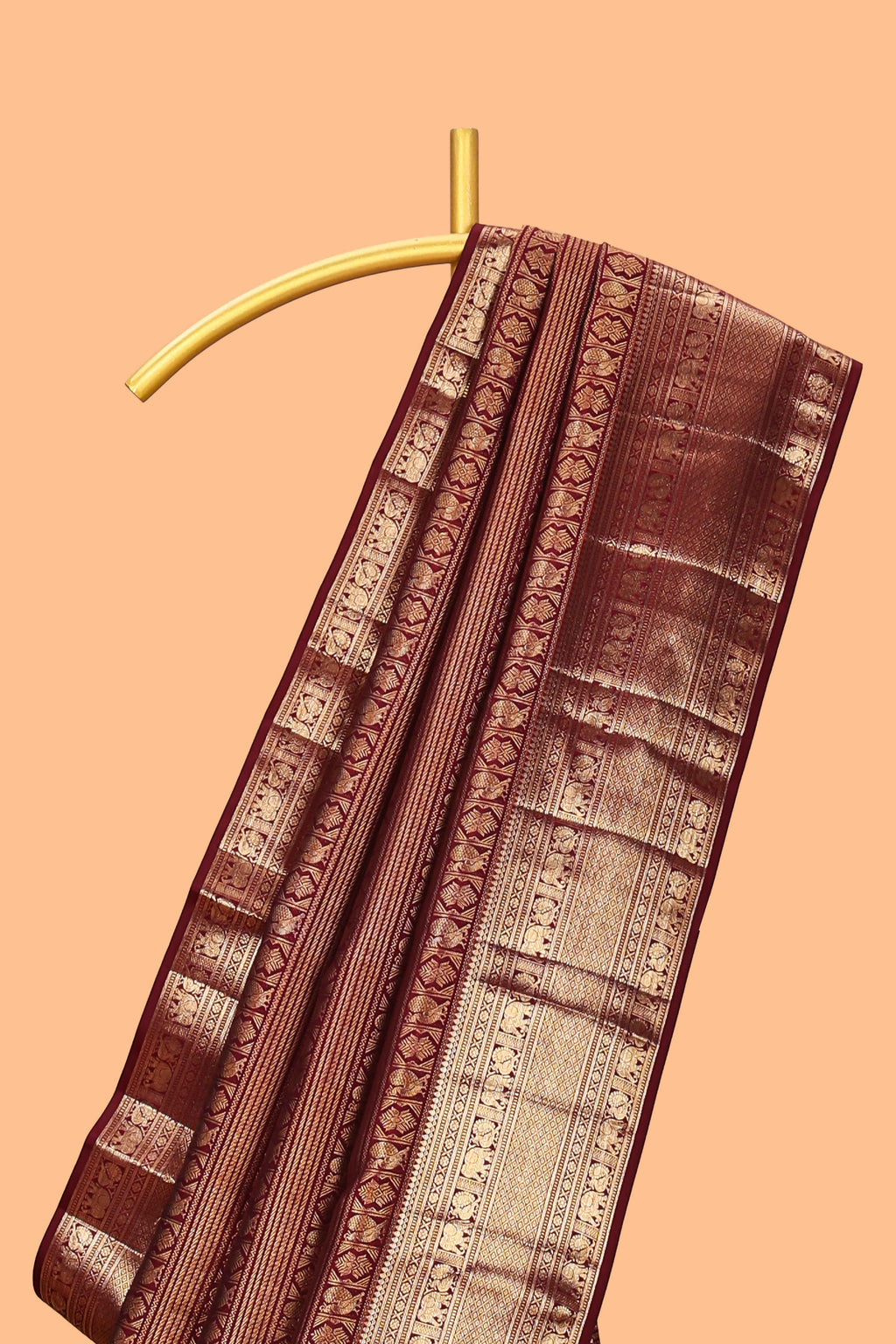 Maroon striped bird zari design swayamvara pattu saree with self zari border and matching blouse