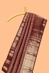 Maroon striped bird zari design swayamvara pattu saree with self zari border and matching blouse