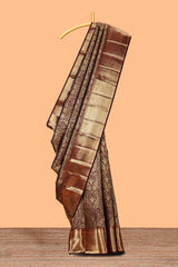 Dark maroon unique zari design swayamvara pattu saree with self zari border and matching blouse
