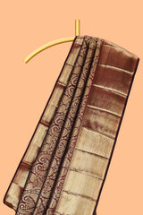 Dark maroon unique zari design swayamvara pattu saree with self zari border and matching blouse