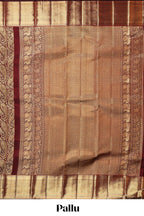 Dark maroon unique zari design swayamvara pattu saree with self zari border and matching blouse