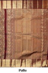 Dark maroon unique zari design swayamvara pattu saree with self zari border and matching blouse