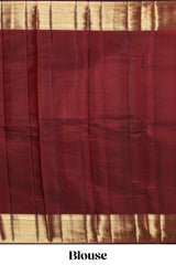 Dark maroon unique zari design swayamvara pattu saree with self zari border and matching blouse