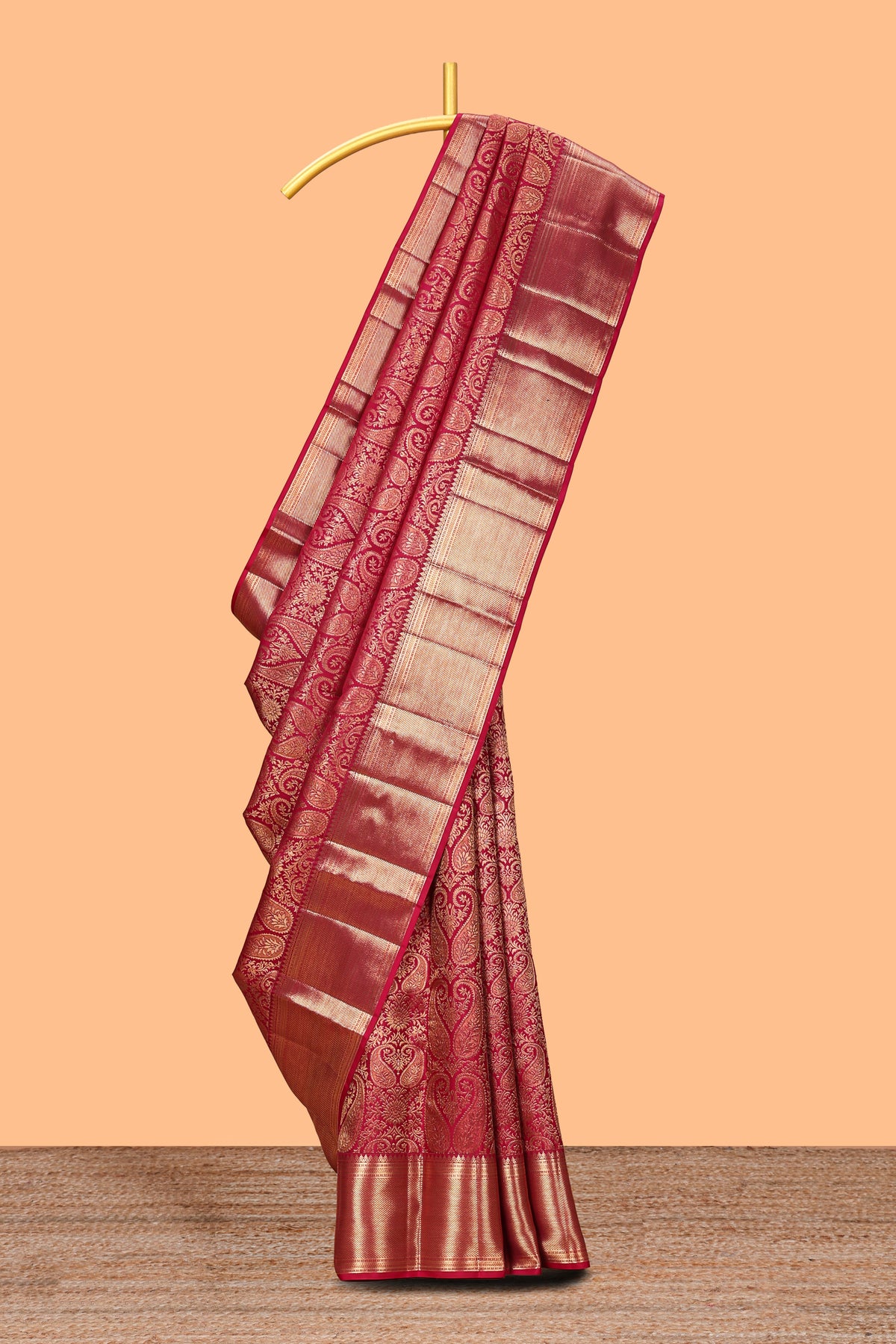 Rani pink unique zari design swayamvara pattu saree with self zari border and matching blouse