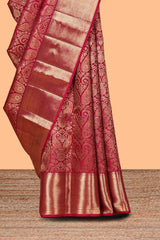 Rani pink unique zari design swayamvara pattu saree with self zari border and matching blouse