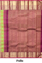 Green checked zari motifs design swayamvara pattu saree with contrast zari border and blouse