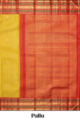 Mustard yellow bird motifs zari design swayamvara pattu saree with contrast border and blouse