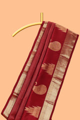 Maroon checked motifs zari design swayamvara pattu saree with self zari border and matching blouse