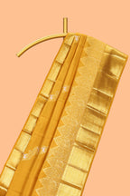 Yellow floral vine zari design swayamvara pattu saree with self zari border and matching blouse