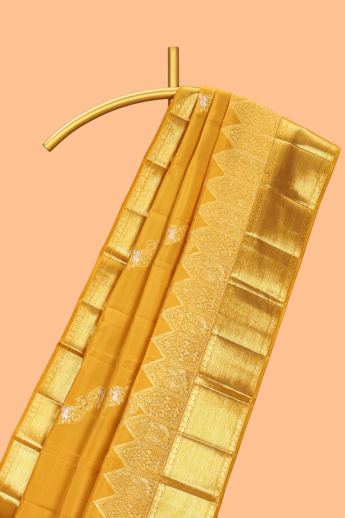 Yellow floral vine zari design swayamvara pattu saree with self zari border and matching blouse