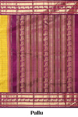 Yellow checked zari design swayamvara pattu saree with contrast zari border and blouse