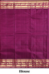 Yellow checked zari design swayamvara pattu saree with contrast zari border and blouse