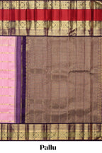 Pink striped zari design swayamvara pattu saree with contrast zari border and blouse