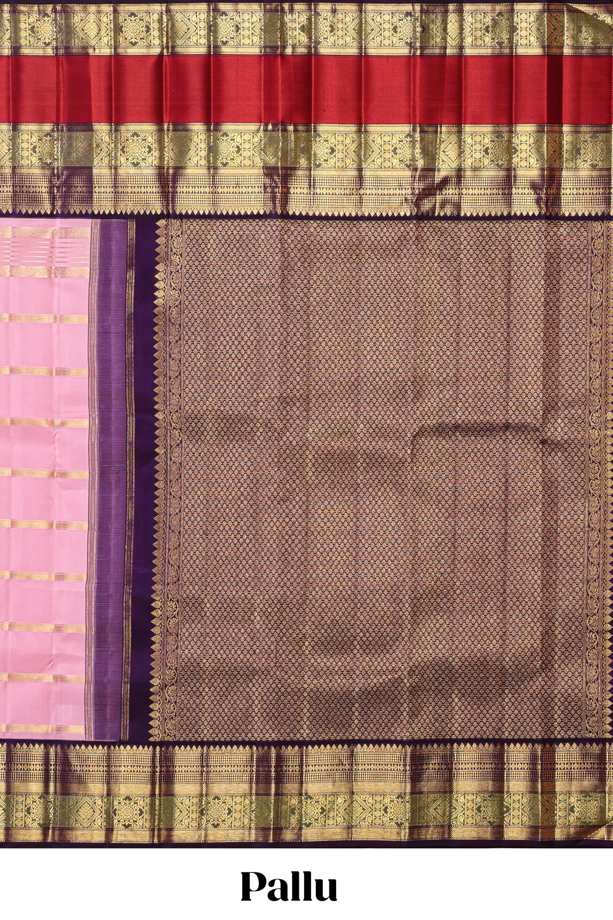 Pink striped zari design swayamvara pattu saree with contrast zari border and blouse