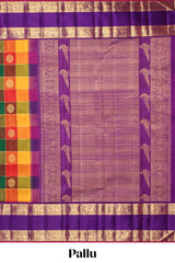 Multicolor checked motifs zari design swayamvara pattu saree with contrast zari border and blouse