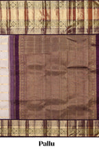 White striped zari design swayamvara pattu saree with contrast zari border and blouse