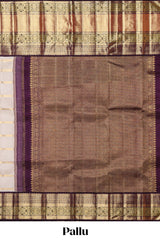 White striped zari design swayamvara pattu saree with contrast zari border and blouse