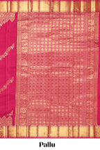 Pink floral wine horse, dear and bird zari design swayamvara pattu saree with self zari border and blouse