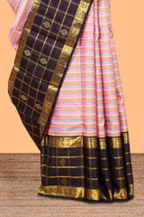 Multicolor striped swayamvara pattu saree withcontrast checked design border and blouse