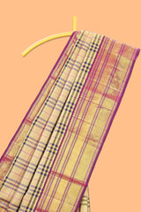 Cream checked swayamvara pattu saree withcontrast zari border and blouse
