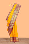 Bright yellow zari butta designs swayamvara pattu saree withcontrast zari border and blouse