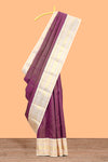 Deep wine striped swayamvara pattu saree withcontrast zari border and blouse