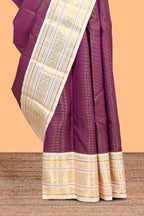 Deep wine striped swayamvara pattu saree with  contrast zari border and blouse