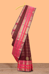 Maroon striped swayamvara pattu saree withcontrast zari border and blouse