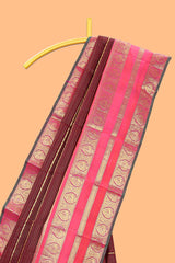 Maroon striped swayamvara pattu saree withcontrast zari border and blouse