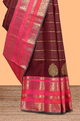 Maroon striped swayamvara pattu saree withcontrast zari border and blouse