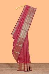 Red striped swayamvara pattu saree withself zari border and matching blouse